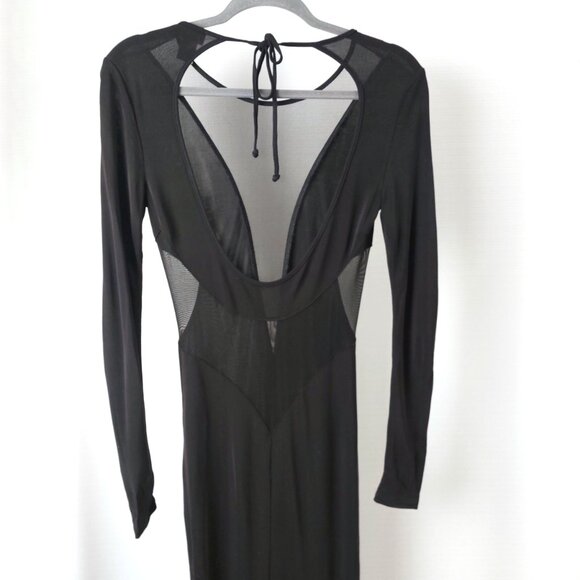 NWOT H&M Black Maxi Dress Sheer Inserts Open Back Backless Evening Formal Vampir - Picture 4 of 11